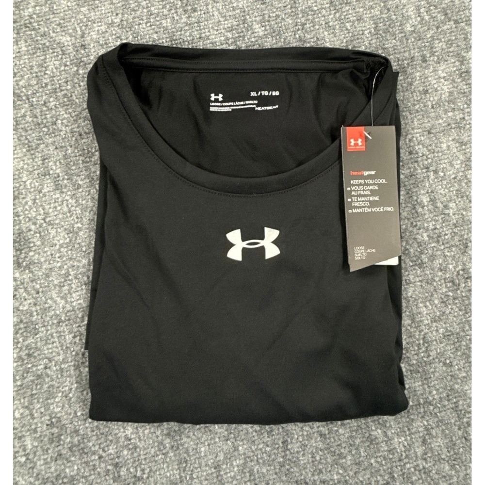 Under Armour Mens XL Black HeatGear Short Sleeve Training Athletic Shirt NWT